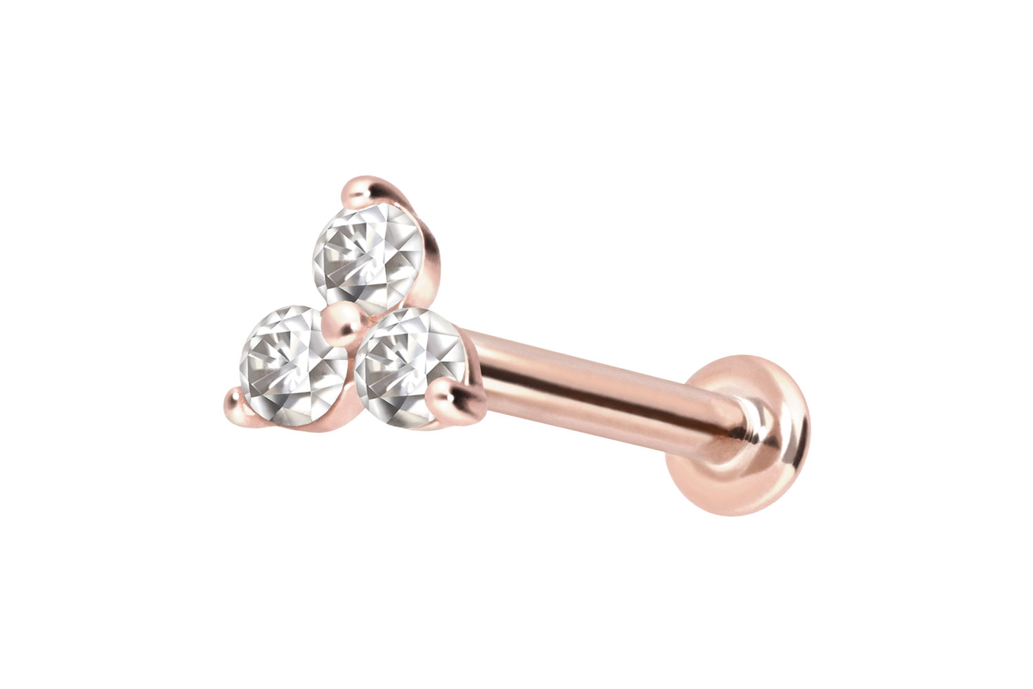 14 Karat Gold Labret Piercing mit Push Fit MOISSANIT-BLUME